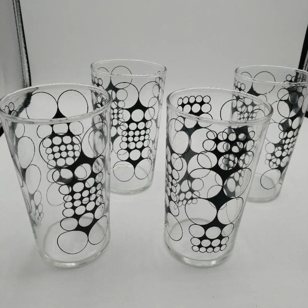 Mid Century Modern Clear w/Outlined Black Circles Libbey Juice Glass